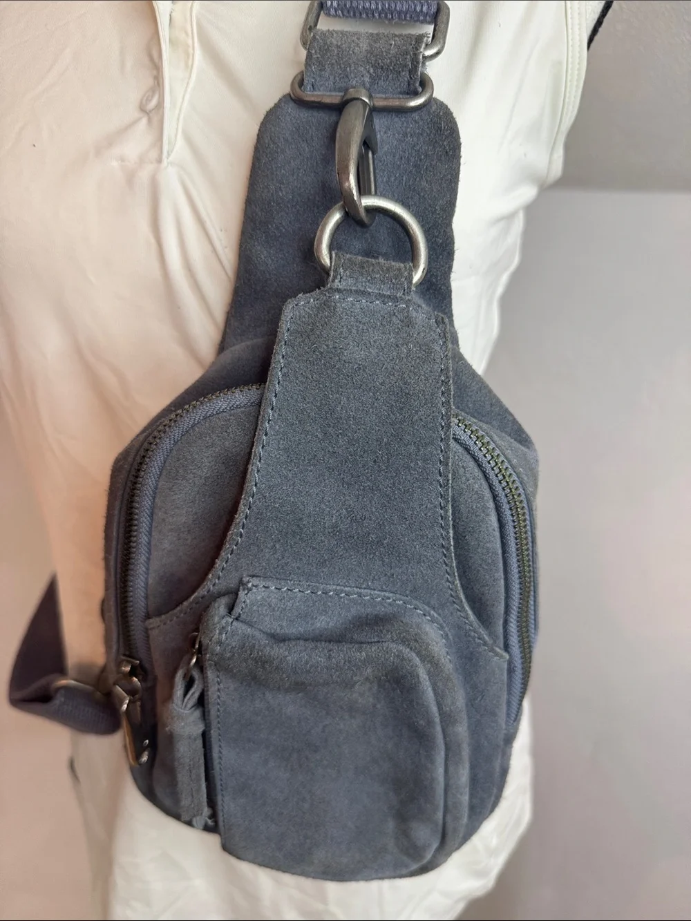Free People Women's Gray Suede Crossbody Sling Bag - Casual Everyday Carry
